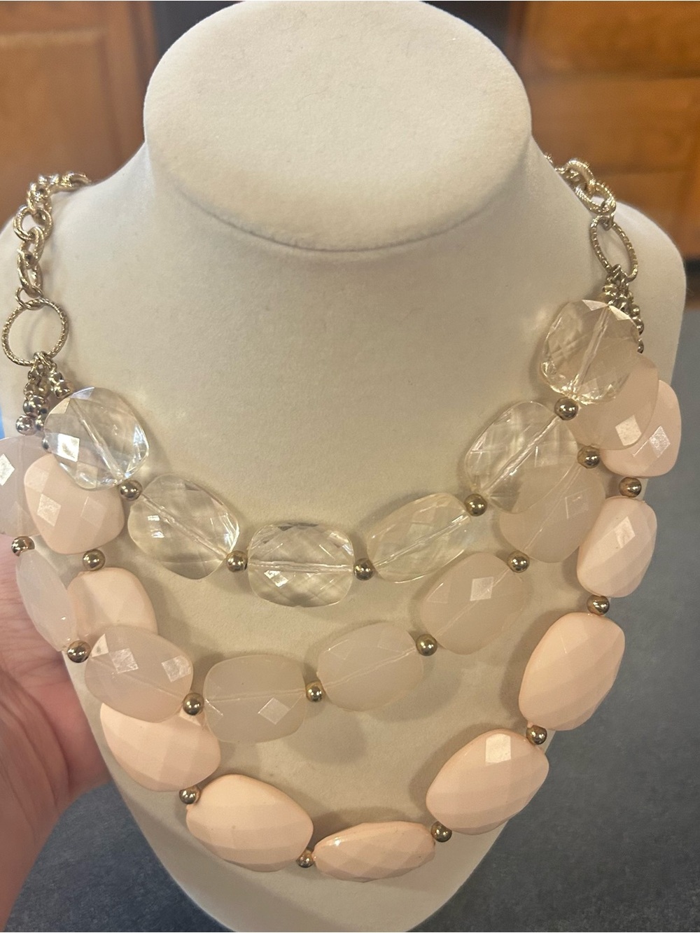 Elegant Multi-Strand Pale Pink & Clear Statement Necklace